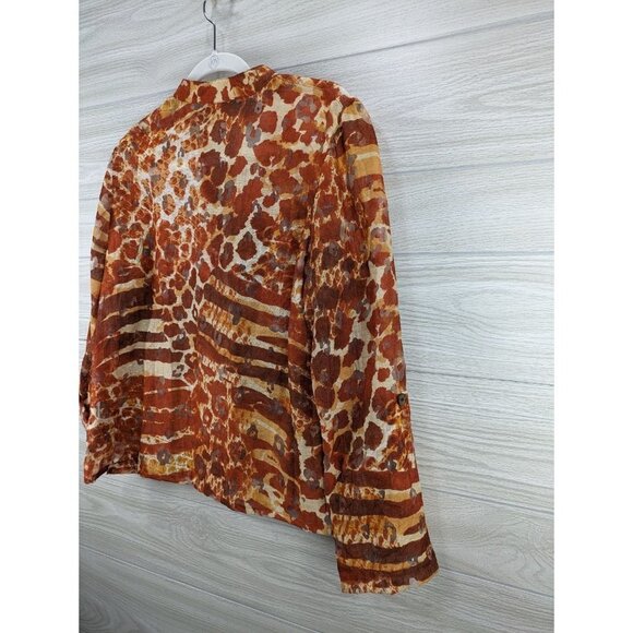 Animal Print Button Down Semi Sheer Zebra Giraffe Cheetah Top - Picture 5 of 6